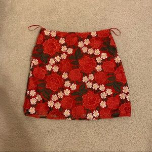 Red Floral Embroidered Overlay Skirt from UO